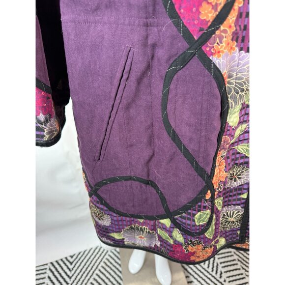 Reversible Vintage 80s Womens Coat With Floral Quilted Pattern & Black Faux Leat - Picture 12 of 16